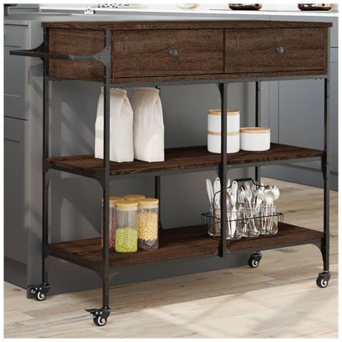 Carrello da Cucina Rovere Marrone 105x42x95cm Legno Multistrato - Foto 2