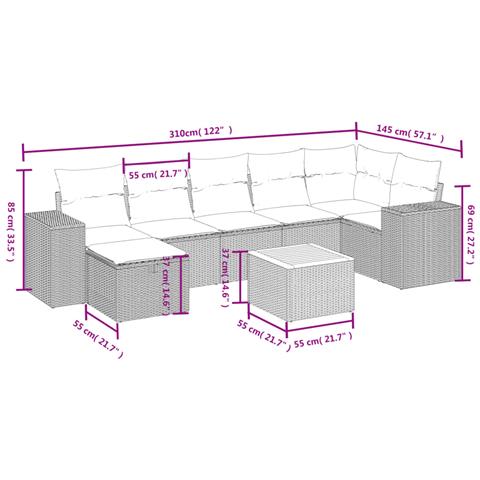 Set Divani da Giardino con Cuscini 8 pz Nero in Polyrattan - Foto 4