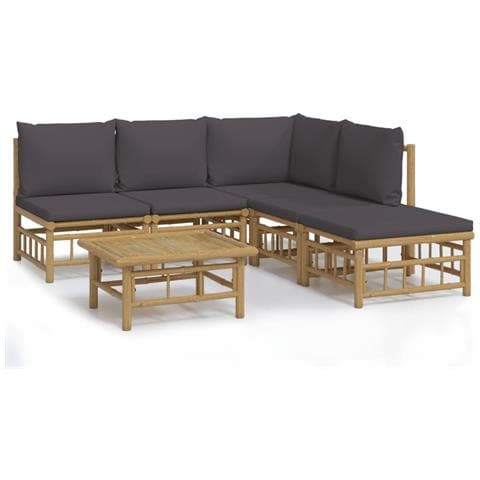 Set Salotto da Giardino 6pz con Cuscini Grigio Scuro Bambù - Foto 1
