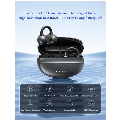Cuffie Bluetooth 5.4 Ows Con Clip Per Orecchio: Audio Aperto, Cancellazione Rumore Dns, 36 Ore Di Riproduzione - Foto 2