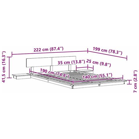 Struttura del letto Marrone 140 x 190 cm legno - Foto 9