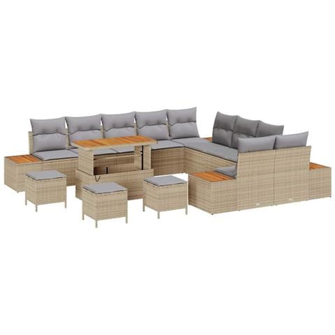 Set Divano da Giardino con cuscino 14 pcs Beige Poly Rattan - Foto 1