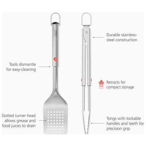 Set Grillout Due Pezzi Per Barbecue Con Spatola E Pinze Testine Retrattili In Acciaio Inox Perfetto Per Grigliate Facile Da Pulire E Riporre - Foto 2