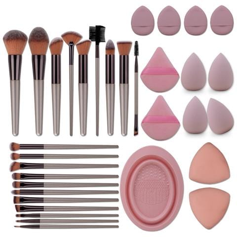 Set Di 20 Pennelli Trucco Con Ciotola Di Pulizia, 8 Piumini E 4 Spugnette - Kit Completo Di Strumenti Cosmetici - Foto 1