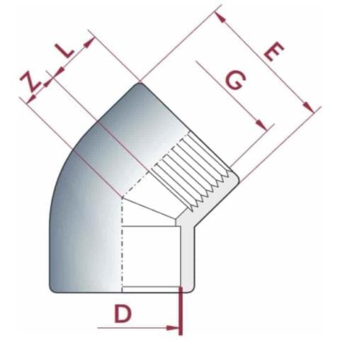 Curva Pvc 45° Filettata 1/2 Pn10 Per Irrigazione E Piscina - Foto 2