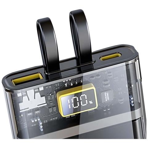 Powerbank 10000 Mah Con Cavo Usb-c Lightning Super Charge Pd 20 W E Qc 22,5 W, Nero Trasparente - Foto 2