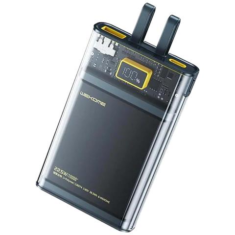 Powerbank 10000 Mah Con Cavo Usb-c Lightning Super Charge Pd 20 W E Qc 22,5 W, Nero Trasparente - Foto 1
