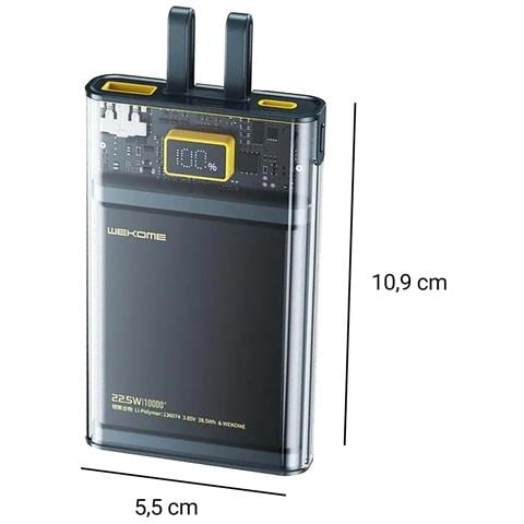 Powerbank 10000 Mah Con Cavo Usb-c Lightning Super Charge Pd 20 W E Qc 22,5 W, Nero Trasparente - Foto 5