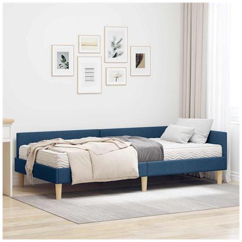 Struttura Letto Angolare con Materasso 2 pcs Blu Tessuto - Foto 2