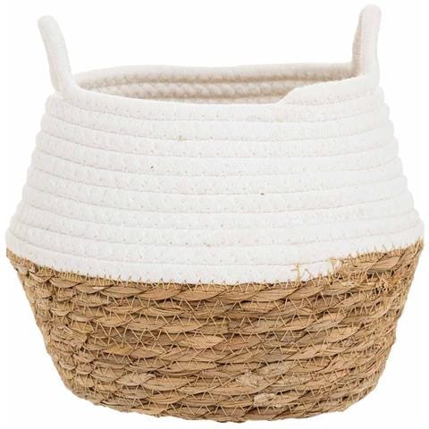 Cestino In Fibra Naturale E Cotone Bianco D22x20 - Foto 2
