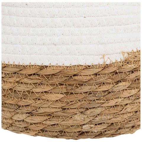 Cestino In Fibra Naturale E Cotone Bianco D22x20 - Foto 7