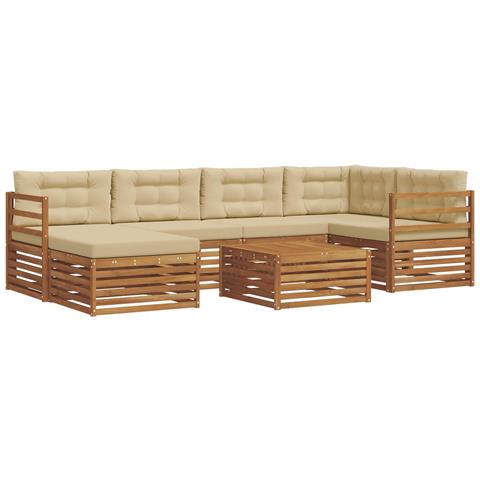 Set di divani da esterno con cuscino 7 pcs Naturale e Beige - Foto 1