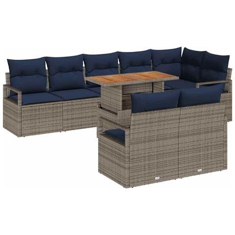 Set da Pranzo per Giardino con cuscino 9 pcs Grigio e Blu Navy - Foto 1
