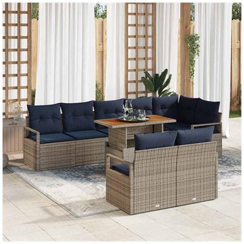 Set da Pranzo per Giardino con cuscino 9 pcs Grigio e Blu Navy - Foto 2