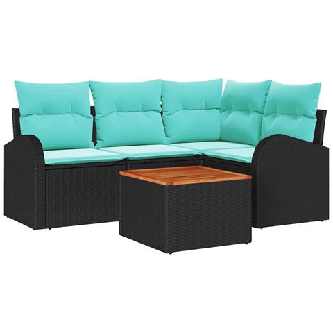 Set Divano da Giardino 5 pcs Nero e Turchese polyrattan - Foto 1