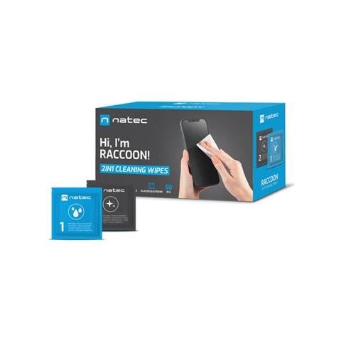 Salviette Igienizzanti Natec, Raccoon, Confezione Da 50 - Foto 1