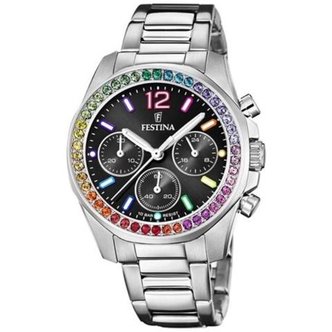 Orologio Donna Boyfriend Chrono Con Cristalli Multicolore F20606/3 - Foto 1