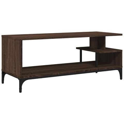 Mobile Tv Rovere Marrone 102x40x41cm Legno E Acciaio A Polvere - Foto 2