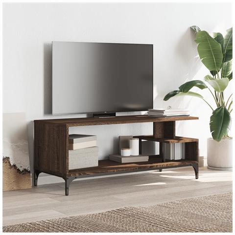 Mobile Tv Rovere Marrone 102x40x41cm Legno E Acciaio A Polvere - Foto 3