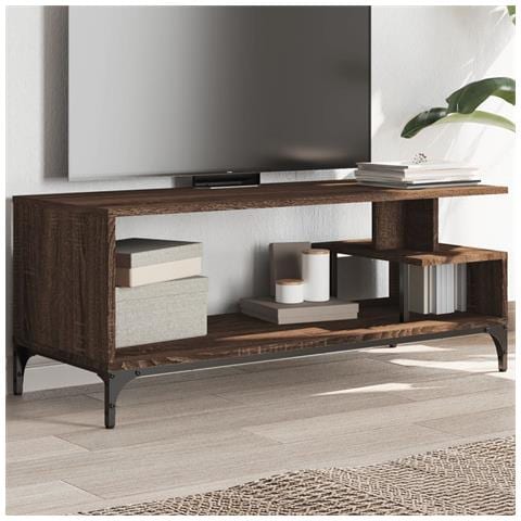 Mobile Tv Rovere Marrone 102x40x41cm Legno E Acciaio A Polvere - Foto 1