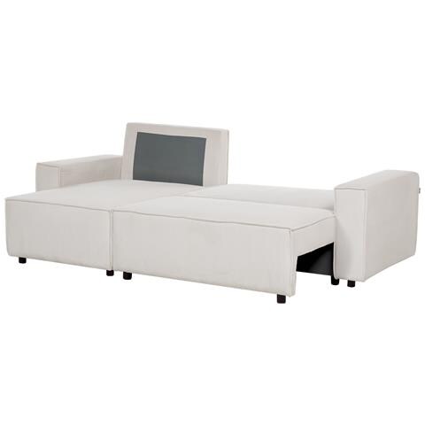 Divano Letto Angolare 3 Posti Abacka Velluto A Coste Bianco Sporco Lato Destro - Foto 2