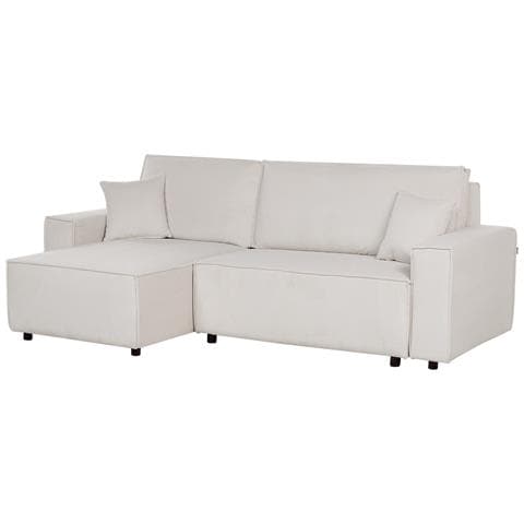 Divano Letto Angolare 3 Posti Abacka Velluto A Coste Bianco Sporco Lato Destro - Foto 6