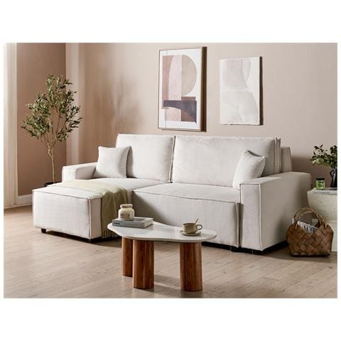 Divano Letto Angolare 3 Posti Abacka Velluto A Coste Bianco Sporco Lato Destro - Foto 1