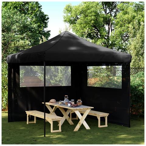 Tendone Per Feste Pieghevole Pop-up Con 2 Pareti Nero - Foto 1