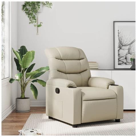 Poltrona Reclinabile Crema In Similpelle - Foto 8