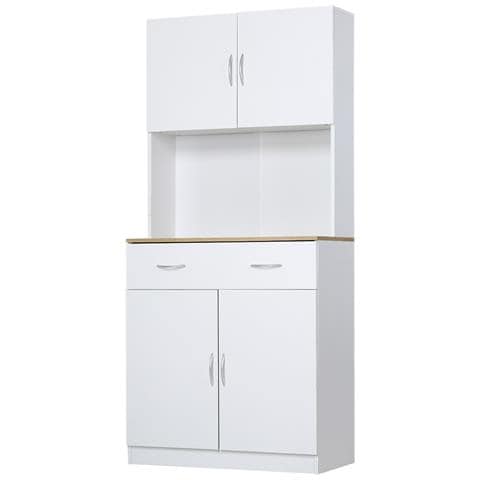 Credenza Cucina Con Armadietti A 2 Ante E Cassetto In Legno, 80x40x180cm, Bianco - Foto 1