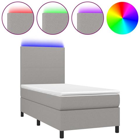 Letto A Molle Materasso E Led Grigio Chiaro 80x200 Cm Tessuto - Foto 1