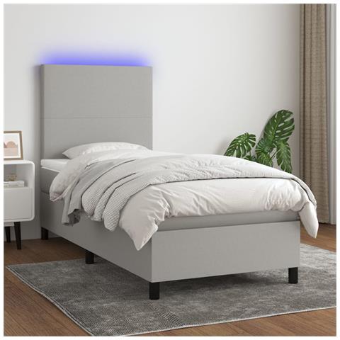 Letto A Molle Materasso E Led Grigio Chiaro 80x200 Cm Tessuto - Foto 8