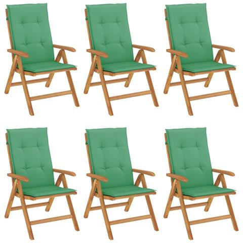 Sedie da Giardino Reclinabili con Cuscini 6 pz in Legno di Teak - Foto 1