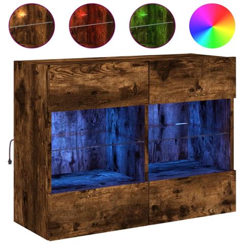 Mobile TV a Parete con Luci LED Rovere Fumo 78,5x30x60,5 cm - Foto 1