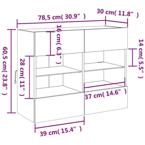 Mobile TV a Parete con Luci LED Rovere Fumo 78,5x30x60,5 cm - Foto 10
