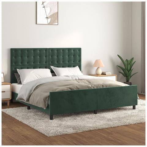 Giroletto Senza Materasso Verde Scuro 160x200 Cm In Velluto - Foto 1