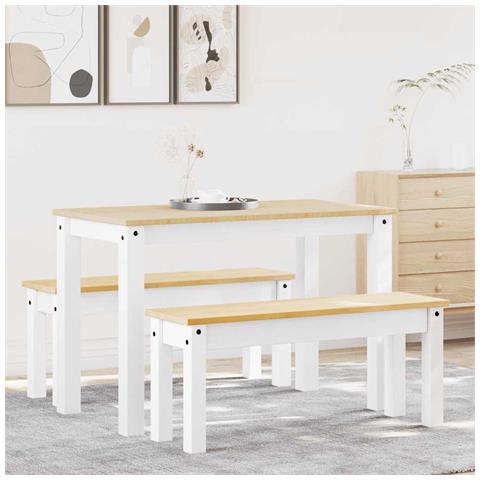 Set Da Pranzo 3 Pz Panama Bianco In Legno Massello Di Pino - Foto 1