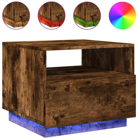 Lusso Casadino -  Tavolino Da Soggiorno Con Luci Led Rovere Fumo 50x49x40 Cm - Foto 1