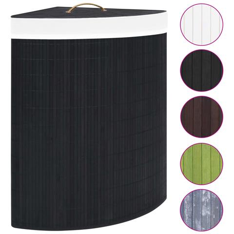 Cesto Portabiancheria Angolare In Bambù Nero 60 L - Foto 1