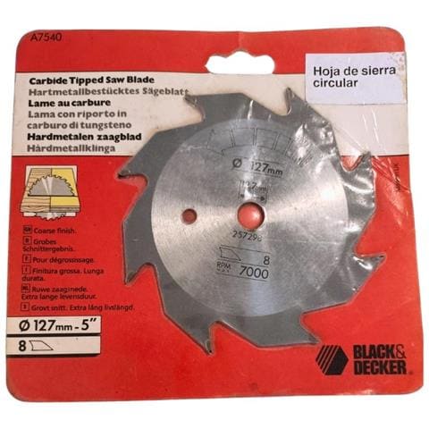 Lama Disco 8 Denti Riporto Carburo Di Tugsteno Mm 127 Foro 12,7 Black Decker - Foto 1