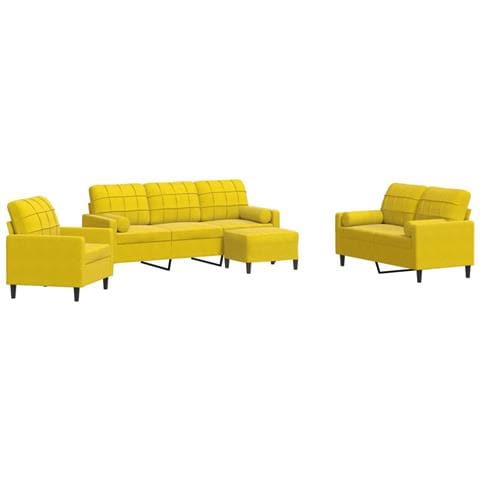 Set di Divani 4 pz con Cuscini e Rinforzi Giallo in Velluto - Foto 1
