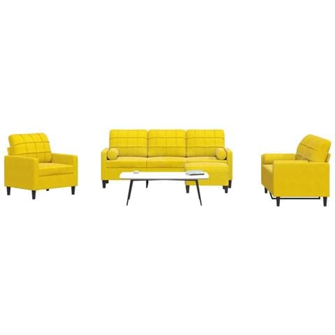 Set di Divani 4 pz con Cuscini e Rinforzi Giallo in Velluto - Foto 2