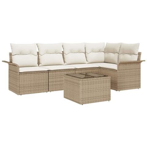Set Divano da Giardino 6 Pezzi con Cuscini Rattan Poliestere Marrone - Foto 1