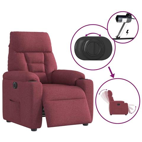 Poltrona Elettrica Reclinabile Rosso Vino in Tessuto - Foto 9