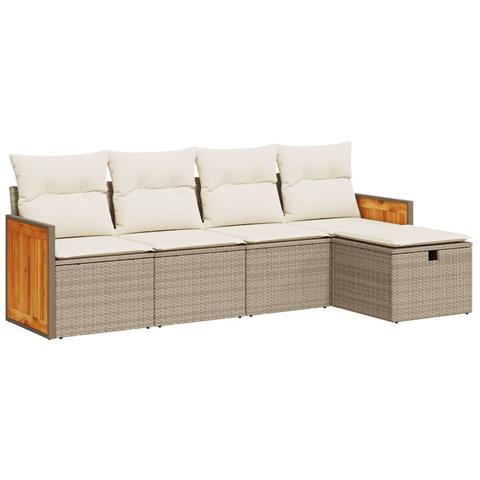 Set Divano da Giardino 5 pz con Cuscini Beige in Polyrattan - Foto 1