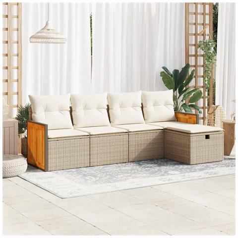 Set Divano da Giardino 5 pz con Cuscini Beige in Polyrattan - Foto 2