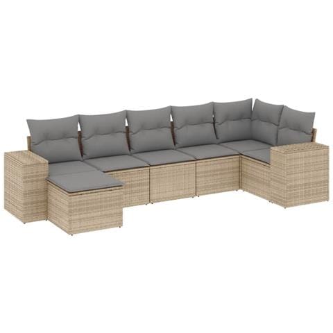 Set Divani da Giardino 7 pz con Cuscini Beige in Polyrattan - Foto 1