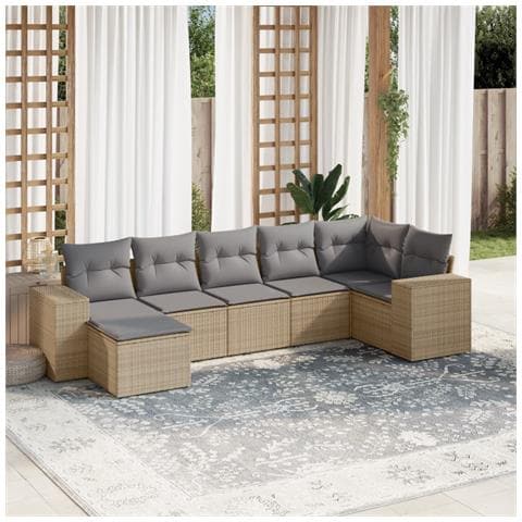 Set Divani da Giardino 7 pz con Cuscini Beige in Polyrattan - Foto 2