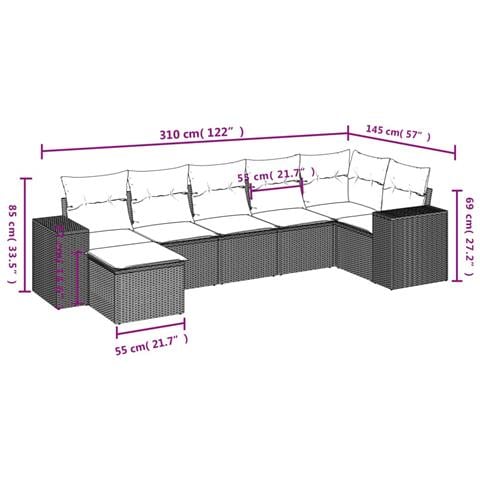 Set Divani da Giardino 7 pz con Cuscini Beige in Polyrattan - Foto 3