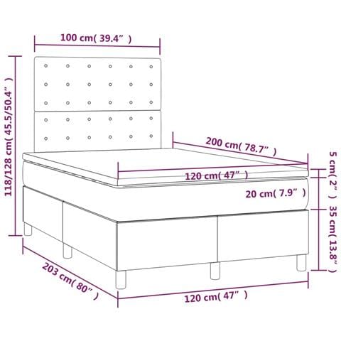 Giroletto a Molle con Materasso Grigio Chiaro 120x200cm Tessuto - Foto 6